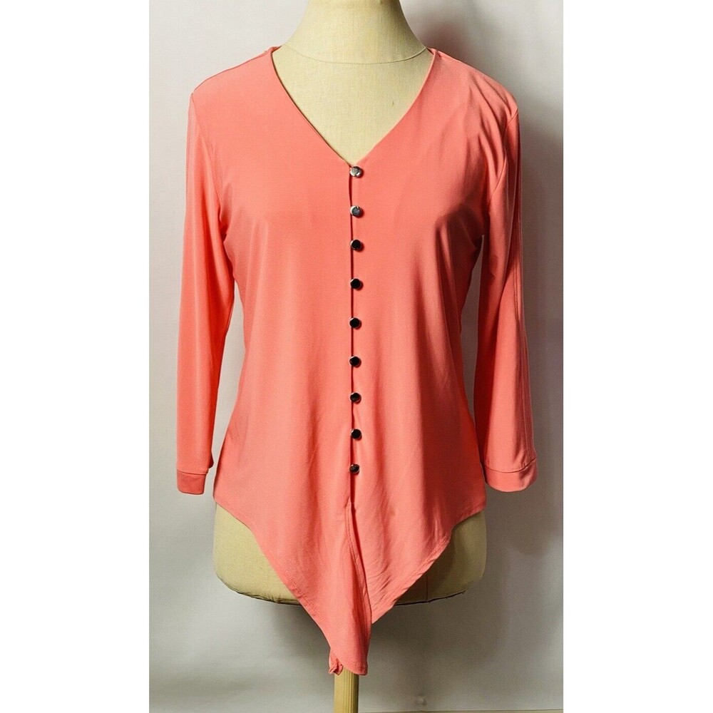 kim rogers Petite Women Buttons Down Blouse Salmon Sz PS Long Sleeves Open Aside